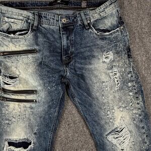 Jordan Craig Distressed Ripped Jeans Acid Wash Zippers Denim Mens 36x30 Meas38"W